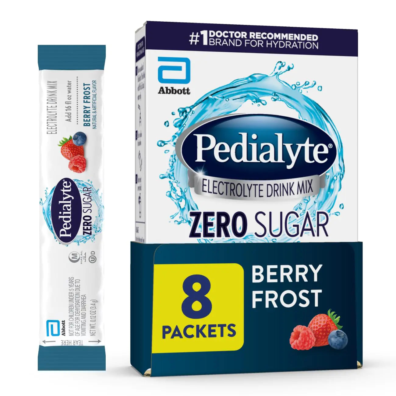 Pedialyte Elektrolytt Drikkemiks – Sukkerfri Berry Frost | 8 enkeltporsjoner pulverposer